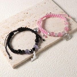 SIXDUTON Freundschaftsarmband Pärchen Armband, Magnetische Matching Partnerarmbänder Paar Armbänder, Geschenke für Bester Freund Liebhaber Freund Freundin (Kitty & Fledermaus)