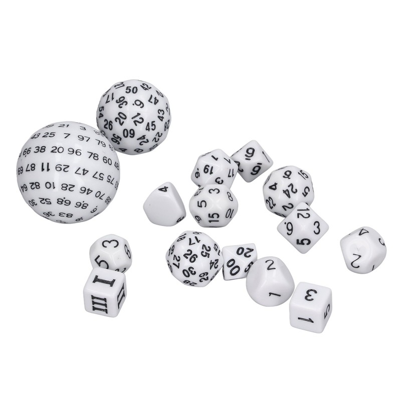 15pcs Complete Polyhedral Dice Set Acrylic D3 to D100 Spherical