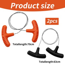 Pack of 2 rope saw, wire saw, saw wire, wire saw for wood, pocket saw made of stainless steel, long orange style - 70 cm, short black style 63 cm, used for camping and survival saws outdoors