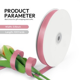 HimBen 5/8 Inch 100 Yards Satin Ribbon Dusty Pink, Solid Color Fabric Ribbon for Gift Wrapping, Wedding, Polyester Gift Ribbon for Birthday Party Decoration, Craft, Hair, Floral, Sewing
