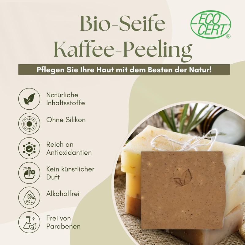 Organic Coffee Exfoliating Soap Anti-Cellulite Circulatory Stimulant for Soft and