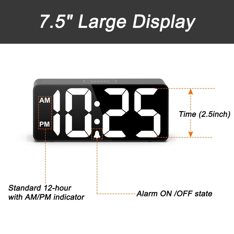Welgo Senior Friendly Digital Alarm Clock, 7.5 Inches Large Display,