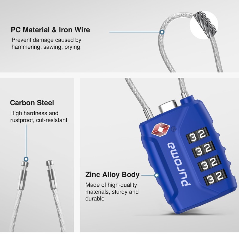 Puroma 2 Pack TSA Approved Luggage Locks, 4 Digit Combination