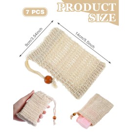 JUKOTA 7 Stück Seifensäckchen Bio,Natürliches Sisal Seifenbeutel, Seifensäckchen für Feste Seife,Kordelzug Massage Seifensack,Sicherer und Langlebiger Sisalfaser Seifensäckchen,für Feste Seife Mesh