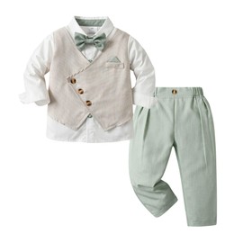 BINIDUCKLING Boy's Formal Suit for Boys, Kids' Formal, 4-Piece Setup, Baby Tuxedo, Shirt, Vest, Pants, Bow Tie Recitals, Weddings, Birthdays, Kindergarten Entrance Ceremonies, Shrine Visits,