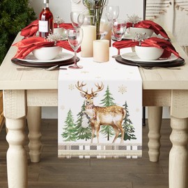 Bonhause - Camino de mesa de invierno con ciervos forestales de invierno, para decoración del hogar, cocina, decoración de mesa, 13 x 90 pulgadas, para fiesta, hogar, cocina