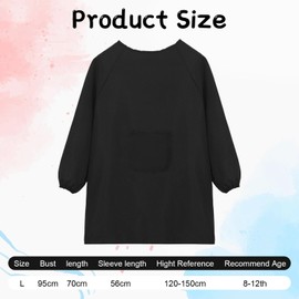 Children's Painting Gown, Painting Coat Children 8-12 Years, Painting Apron Children, Craft Apron Children with Sleeves and Pockets, School Apron for Crafts Painting Baking Cooking, black