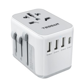 Universal Travel Adapter with USB C, International Travel Adapter with 4 USB Ports, TESSAN Worldwide Plug Adapter Travel Essentials for Canada to Europe France Germany Spain Ireland Australia