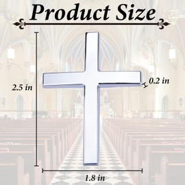 Metal Cross Decals for Cars, 2.5"×1.8" Christian Car Emblem Badge Decals, 3D Self Adhesive Cross Stickers Car Accessories, Jesus Stickers for Cars Body Fender Tail (Silver)