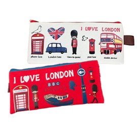 OMEIU Store 2PCS I Love London Pencil Pen Case,Office College School Pouch Holder Supplies Gifts Stationery Cosmetic Bag (Set01)