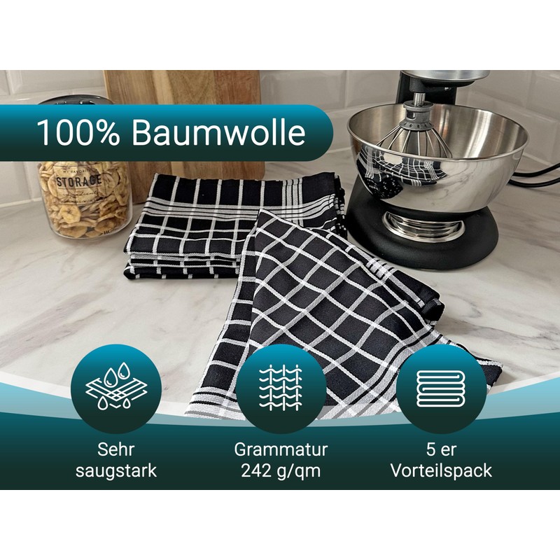 ZOLLNER Set of 5 Tea Towels, 50 x 70 cm,