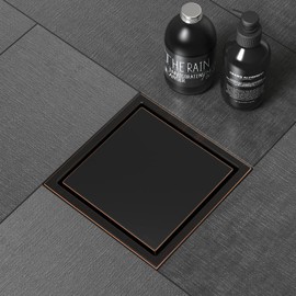 WEBANG 6 Inch Shower Square Drain Bronze Floor Drain with Flange Reversible 2-in-1 Cover Tile Insert Grate Removable SUS304 Stainless Steel CUPC Certified Oil Rubbed Bronze