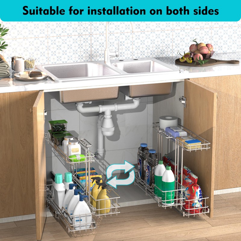 STORKING 2 Pack Under Sink Organizer 9" W X18 D,