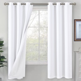 BGment White 100% Blackout Curtains for Bedroom with White Liner, Double Layer Thermal Insulated Full Room Darkening Noise Canceling Curtains for Quality Sleep, 2 Panels, Each 42 x 72 Inch