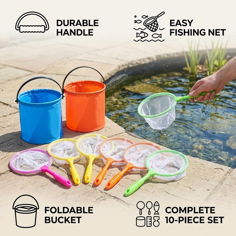 Fishing and Butterfly Nets with 2 Water Buckets Set, 10