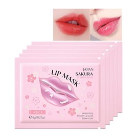 AKARY Sakura - 5 máscaras hidratantes para labios, máscara de colágeno para el sueño, almohadillas de gel para hidratar, minimizar las líneas finas, eliminar la piel muerta, almohadillas agrietadas (5)