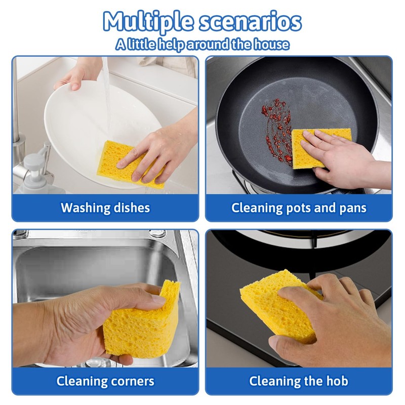 Multi-Use Cellulose Kitchen Sponges Compressed Cellulose Sponges, Non-Scratch, Dish Sponge