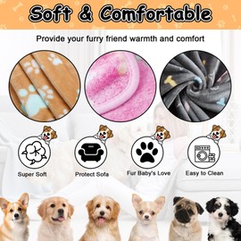AKOFIC 3 Pack Dog Blankets Washable, Soft Flannel Fleece Pet Puppy Blankets, Paw Print Fluffy Pet Sofa Cover Throw, Warm Sleeping Pet Blankets for Small Medium Large Dog Cat, 76x104cm