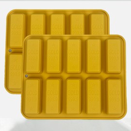 Gold Bar Silicone Mold, 10-Cavity Design, 2-Pack Baking Molds for Chocolate, Candy, Soap