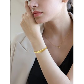 WOWORAMA Dainty Gold Cuff Bracelets for Women Minimalist Slim Open Bangles Bracelet Irregular Wave Simple Arm Cuffs Adjustable Gold Bracelets
