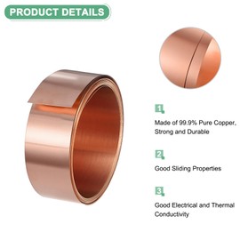 M METERXITY Copper Sheet Roll, 2000 x 35 x 0.1mm/ 6.56ft x 1.4" x 0.004" Metal Foil Sheet Roll, Pure Copper Strip for House Repair/DIY Projects/Electrical/Crafts/Roofing Flashing