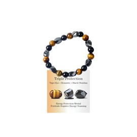 Tazimo Hemys Hematite Protection Bracelet,Tiger Eye Black Obsidian Healing Crystals Bracelets Beaded Natural Stone Good Luck Bracelet Jewelry Gifts for Women&Men, Large, Stone, no gemstone