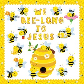Bee Bulletin Board Decorations Set, Summer Bee Jesus Religious Bulletin Board Decorations Christian Cutout for Classroom Back to School Library Home Window Wall Birthday Decor