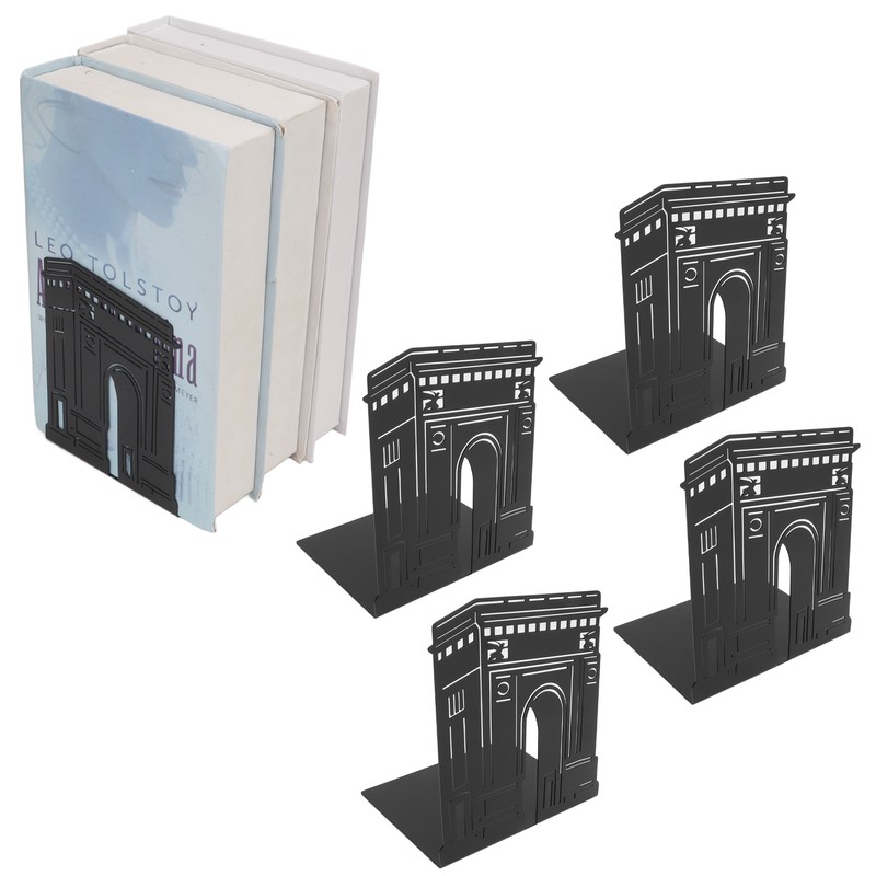 4 Pcs Metal Bookends Anti Slip Exquisite Unique Design Black