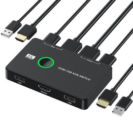 JESWO KVM Switch, Conmutador USB y HDMI para 2 Ordenadores, Comparten Teclado, Mouse y un Monitor HD, Compatible con UHD 4K a 60Hz, con 2 Cables USB y 2 Cables HDMI