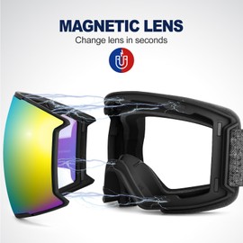 Odoland OTG Ski Goggles Set with Detachable Lens, Interchangeable Lens, Anti-Fog 400 UV Protection Snow Goggles for Men and Women, Helmet Compatible BE