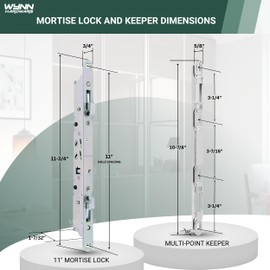 11-3/4" Multi-Point Mortise Lock with Face Plate and Keeper for Sliding Patio Glass Door | Two Point Keeper for Mortise Lock for Patio Sliding Door | (11-3/4" Mortise Lock & Keeper) - Stainless Steel