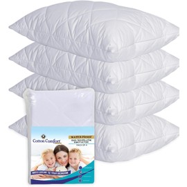 Cotton Comfort Bedding Anti Allergy Pillow Protectors 4 Pack - 100% Waterproof Pillow Protectors Ultra Soft & Breathable Microfiber Quilted Pillow Protectors Waterproof White 50x75cm