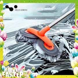 HELLOLEIBOO LEIBOO 53'' Long handle car wash mop, 360° rotating telescopic car wash brush, chenille material for Car, RV, Truck, SUV and Home cleaning - Spring/Summer Essentials car wash accessories! - Color: Orange