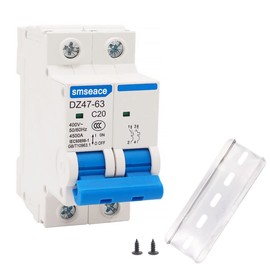 smseace Miniature Circuit Breaker Low Voltage AC 20A 400V,2 Poles AC Disconnect Switch C20 DIN Rail Mount Used to Protect Circuit Equipment