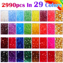 YSWOVUO Pack of 2800 6 mm Crystal Faceted Beads for Bracelets, 28 Colours Crystal Bicone Beads with 190 Pieces, 4 Size Golden Beads, Beads for Threading for Necklaces, Earrings, DIY Crafts