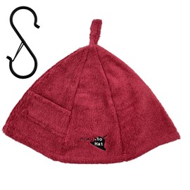 100% Cotton Towel, Sauna Hat (Red) for Men & Women, Key Pocket, Washable, Deep Rash, Protects Hair, Sauna Cap