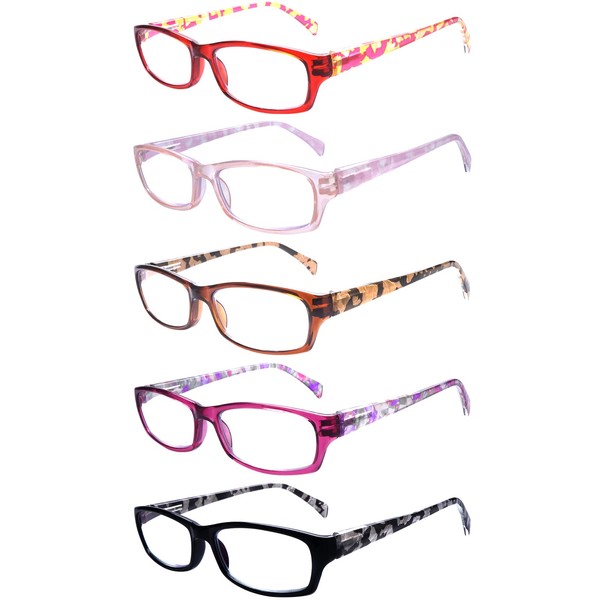 5 Pack Reading Glasses for Women, Blue Light Blocking Computer Readers, Ease Blurry Vision Dry Eyes Anti UV Glare (5 Mix C2, 2.50, multiplier_x)