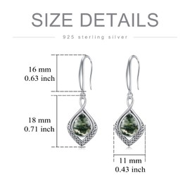 PELOVNY Celtic Knot Earrings 925 Sterling Silver Moss Agate Infinity Earrings Irish Celtic Pendant Jewelry Gifts for Women