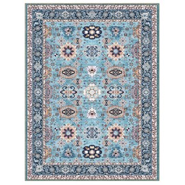 ROCYJULIN 5x7 Area Rugs for Living Room, Faux Wool Area Rugs 5x7 for Bedroom, Low-Pile 5x7 Area Rugs with Non-Slip TPR Backing, 5 x 7 Washable Carpet for High Traffic, Blue & Beige