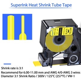 USUPERINK 5 Pack Compatible Labels Tape Replacement for DYMO 1805444 24mm 1" x 5ft Black on Yellow Heat Shrink Tube Labels for Cables Use with Rhino 6000 6500 Industrial Label Maker
