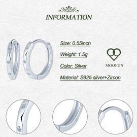 MOOFUN Mehrfish Earrings Silver 925 Hoop Earrings Size 14 mm Earring Women's Earrings with Zirconia Earrings Hoop Earrings for Mum Girlfriend Teenager Girls Sister Women Gift Birthday Gift, Sterling