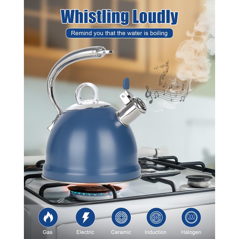 Harriet Tea Kettle Stovetop, 2.5 Quart Whistling Stainless Steel Tea