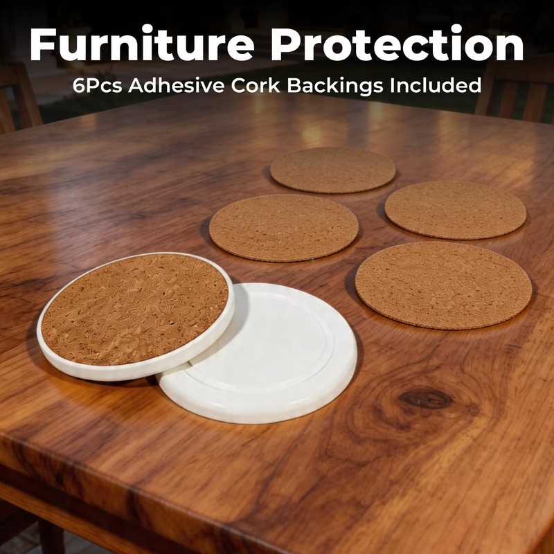 Absorbent Diatomaceous Earth Coasters Set of 6, with Holder &