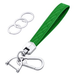 OHKYOOT Leather Wristlet Keychain,Car Key Chain Wrist Keychain with 3 Key Ring and Anti-Lost D Ring (Green)