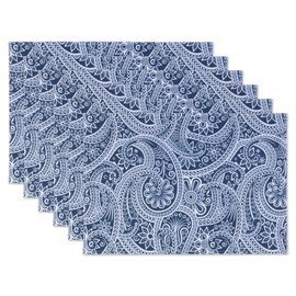 DII Outdoor Tabletop Collection, Stain Resistant & Waterproof, Placemat Set, Blue Paisley