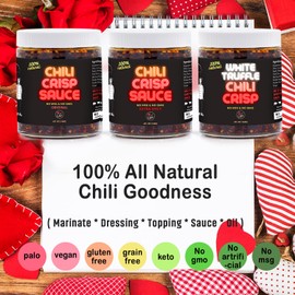 SAUCE UP White Truffle Chili Crisp Sauce – 2 Pack (6oz Each) | Premium Truffle Chili Oil | Crispy, Spicy & Umami Truffle Flavor Bomb | Vegan, Keto, Gluten-Free, Non-GMO | Artisanal Gourmet Hot Truffle Chili Crisp | Handcrafted in NY
