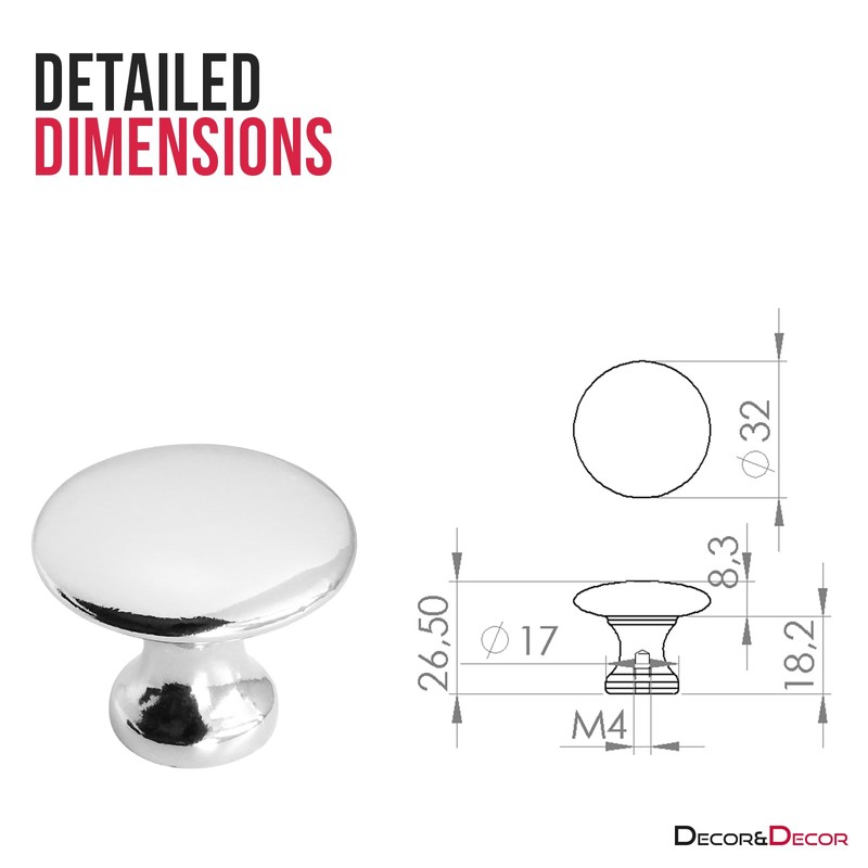 Decoranddecor Calico Kitchen Cabinet Knobs 32mm Diameter Minimal Round Design