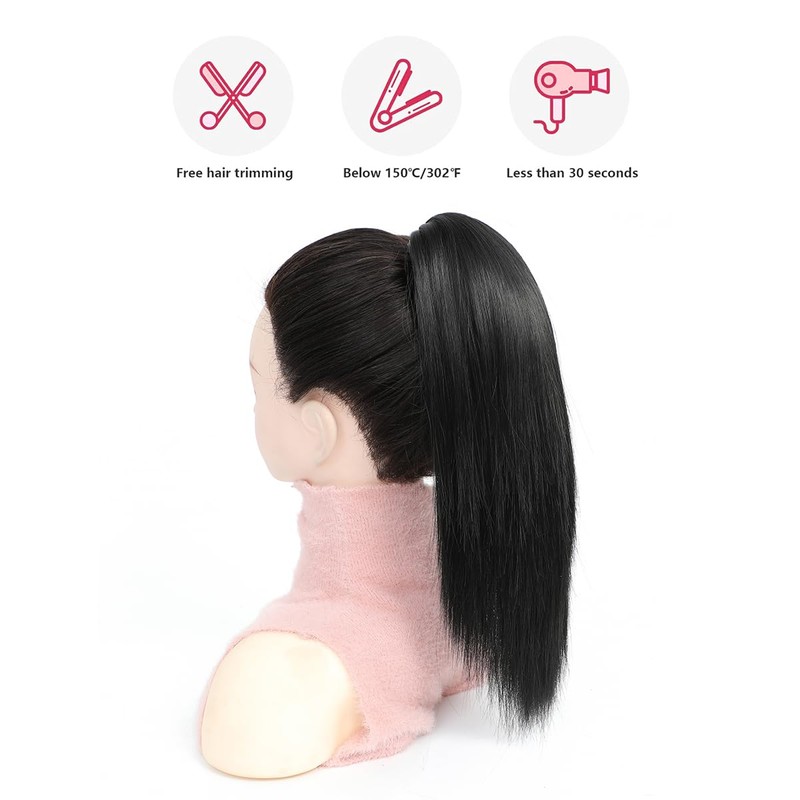 PARXITN Claw Jaw Clip-In Ponytail Hair Extensions, Synthetic Hairpiece, Black,