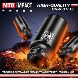 MTO 1/2" Drive 28mm Deep Impact Socket, 6-Point Metric Socket for Automotive Maintaince, CR-V Steel Meets ANSI Standards