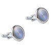 Men's Cufflink Set, Electroplated Silver with Blue Patterned Cufflinks, Comes